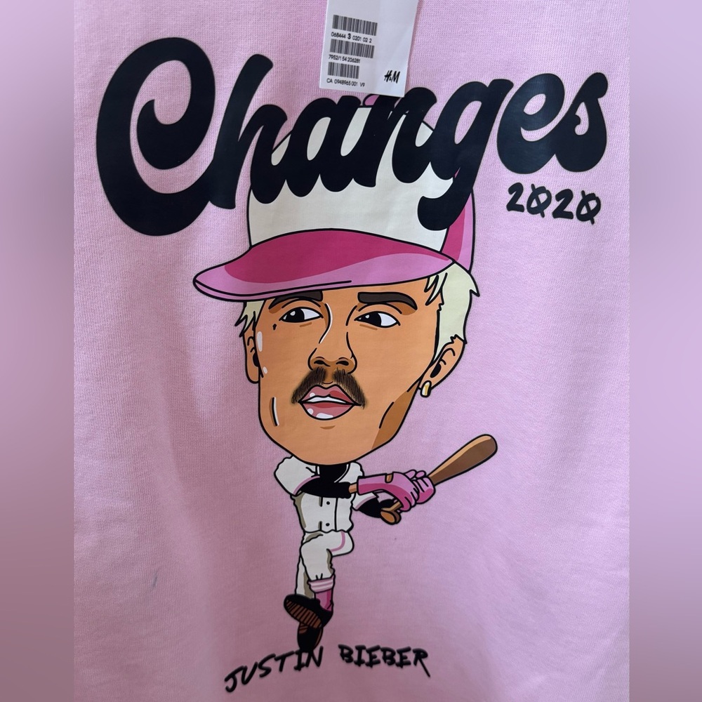 Justin Bieber Pink and Black Baseball Tee